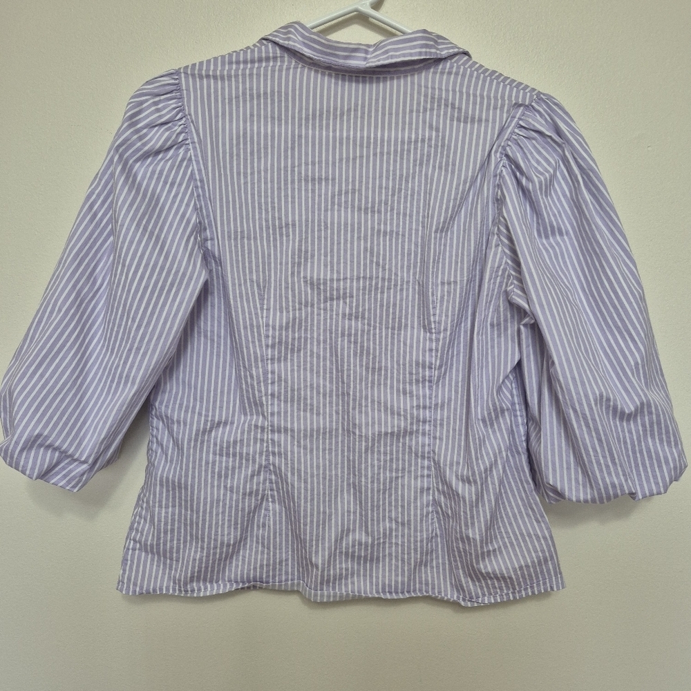 RW&CO Women's Purple White Striped Button Down Blouse With Puff Sleeves Size S - Picture 8 of 8